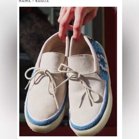 Free People NEW LaidBack London Komo Crochet Moccasin Sand Blue Multi 🌈 - Picture 9 of 10